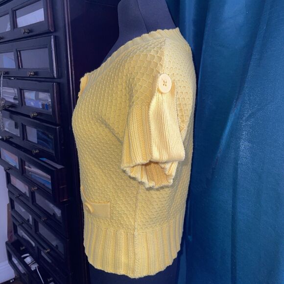 VTG Moda International Y2k Bright Yellow Large Buttons Cotton S - Picture 4 of 8